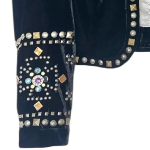 Double D Ranch Velvet Embellished Black Studded Gem Western Jacket. - Picture 6 of 12